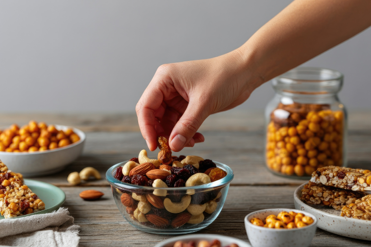 person picking up some nuts from a bowl
